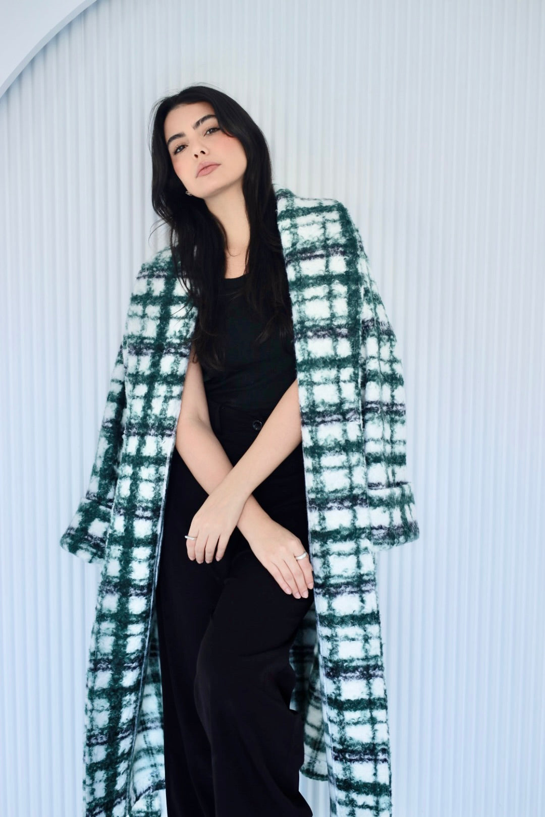 Cozy long coat in green