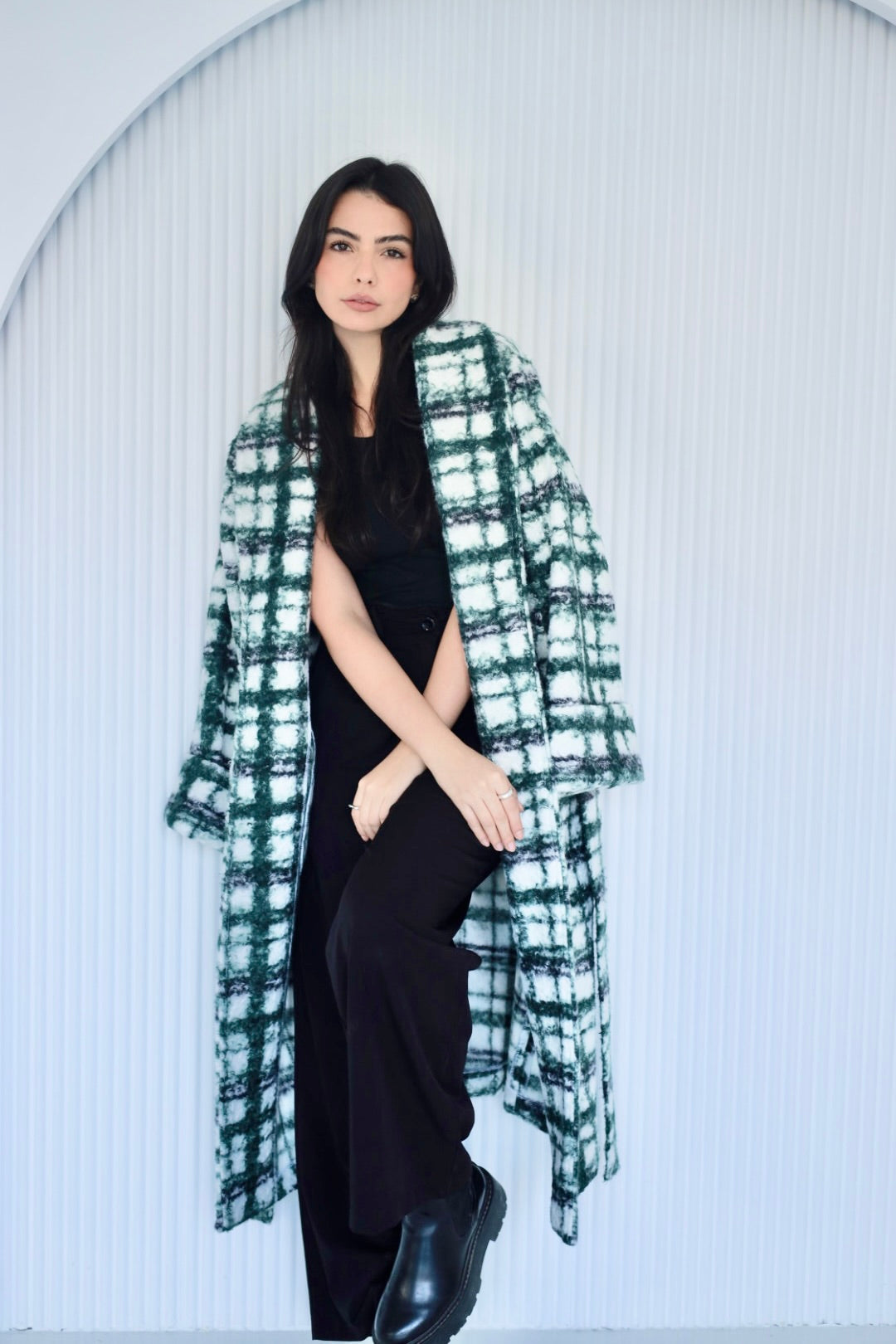 Cozy long coat in green