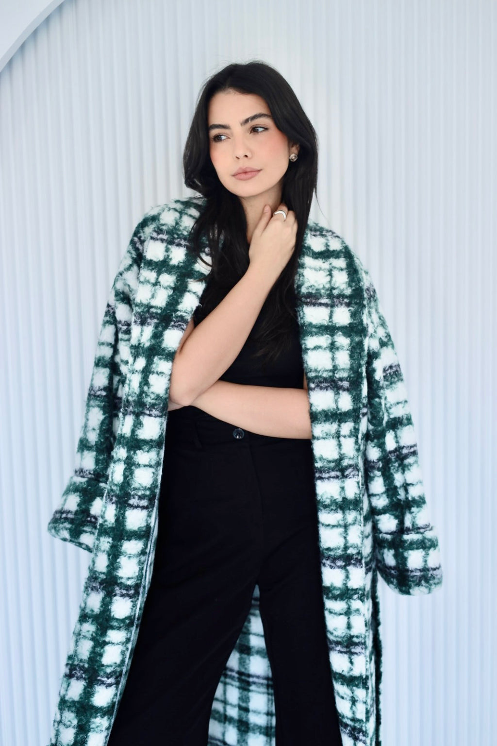 Cozy long coat in green