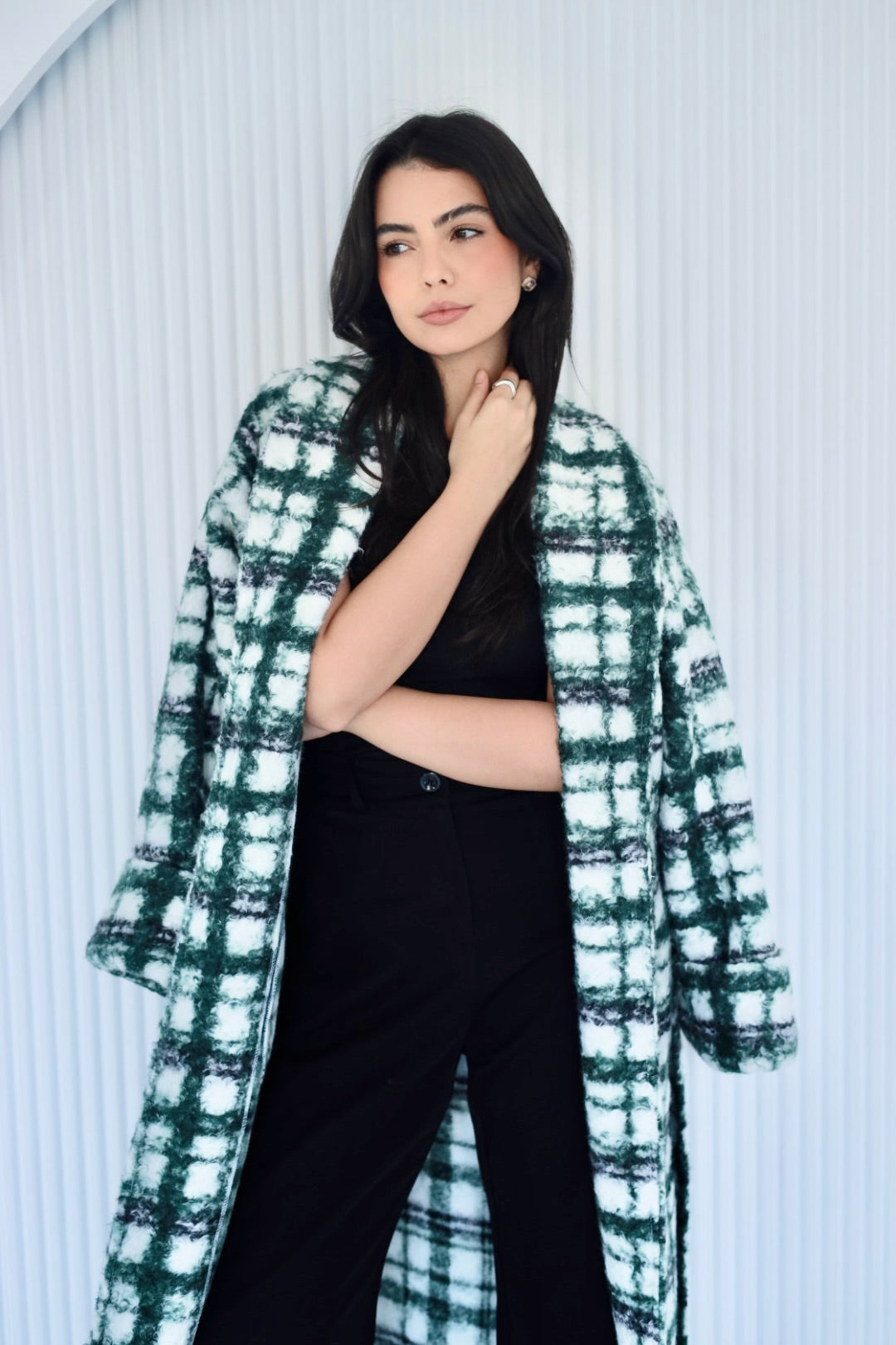 Cozy long coat in green