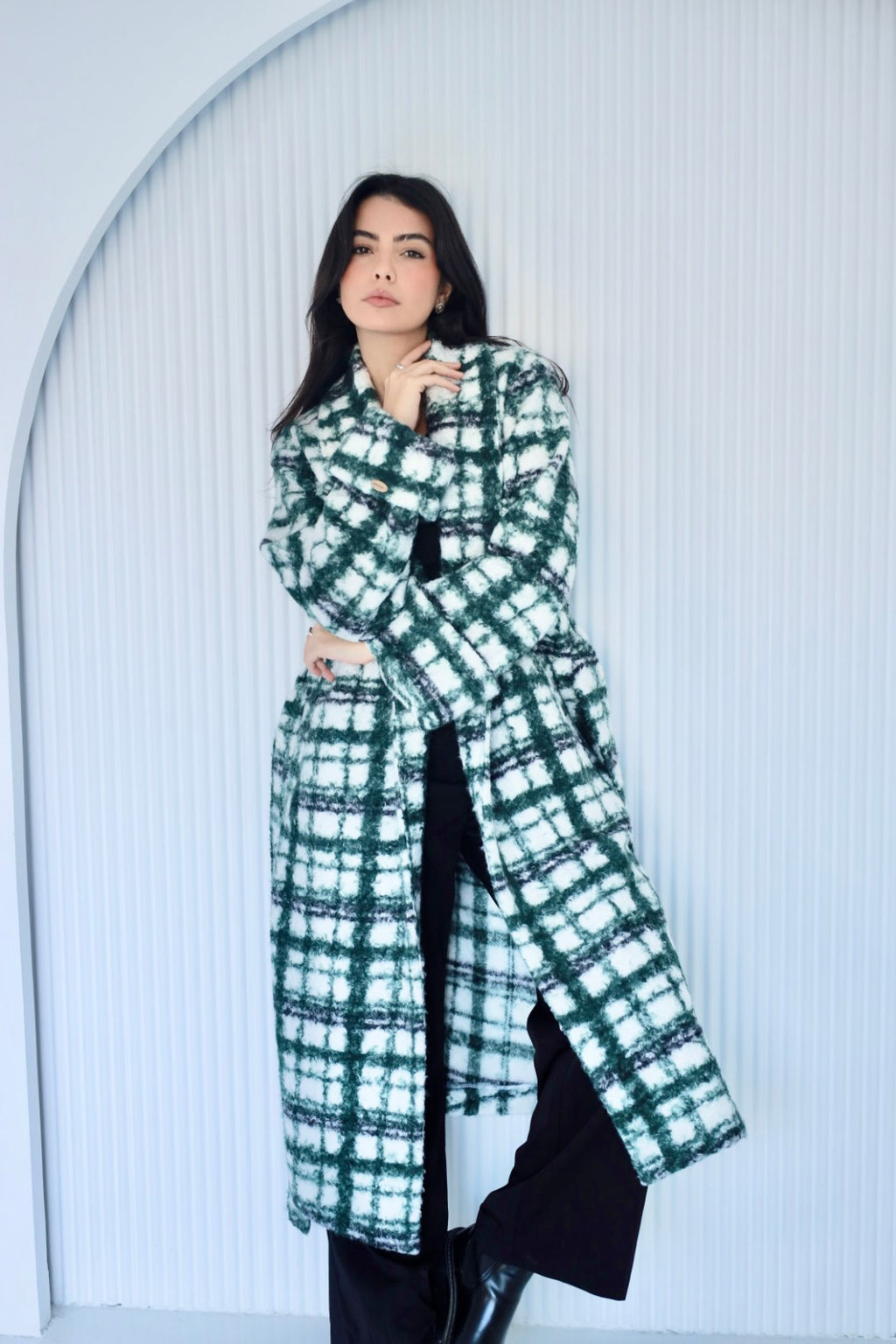 Cozy long coat in green