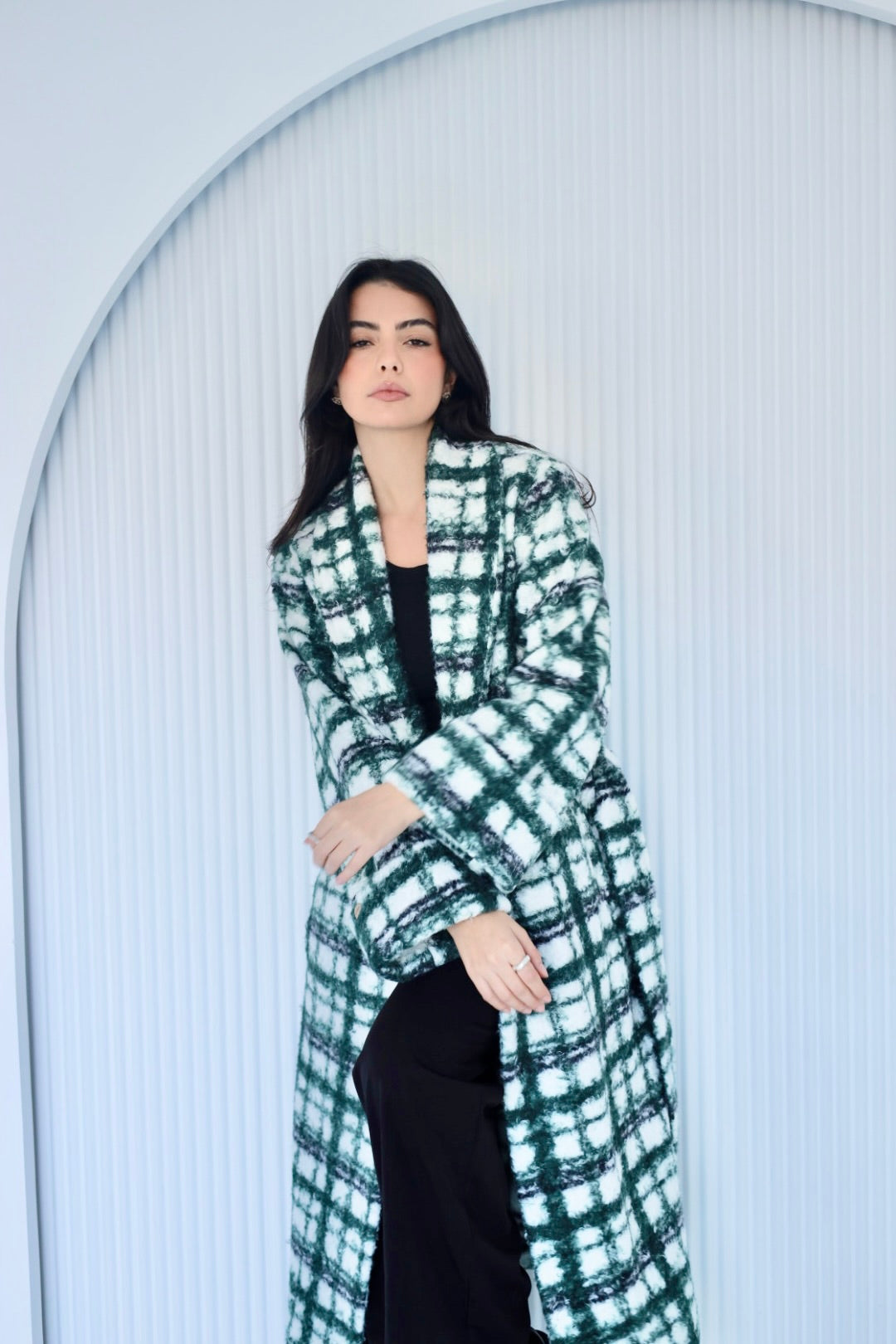 Cozy long coat in green
