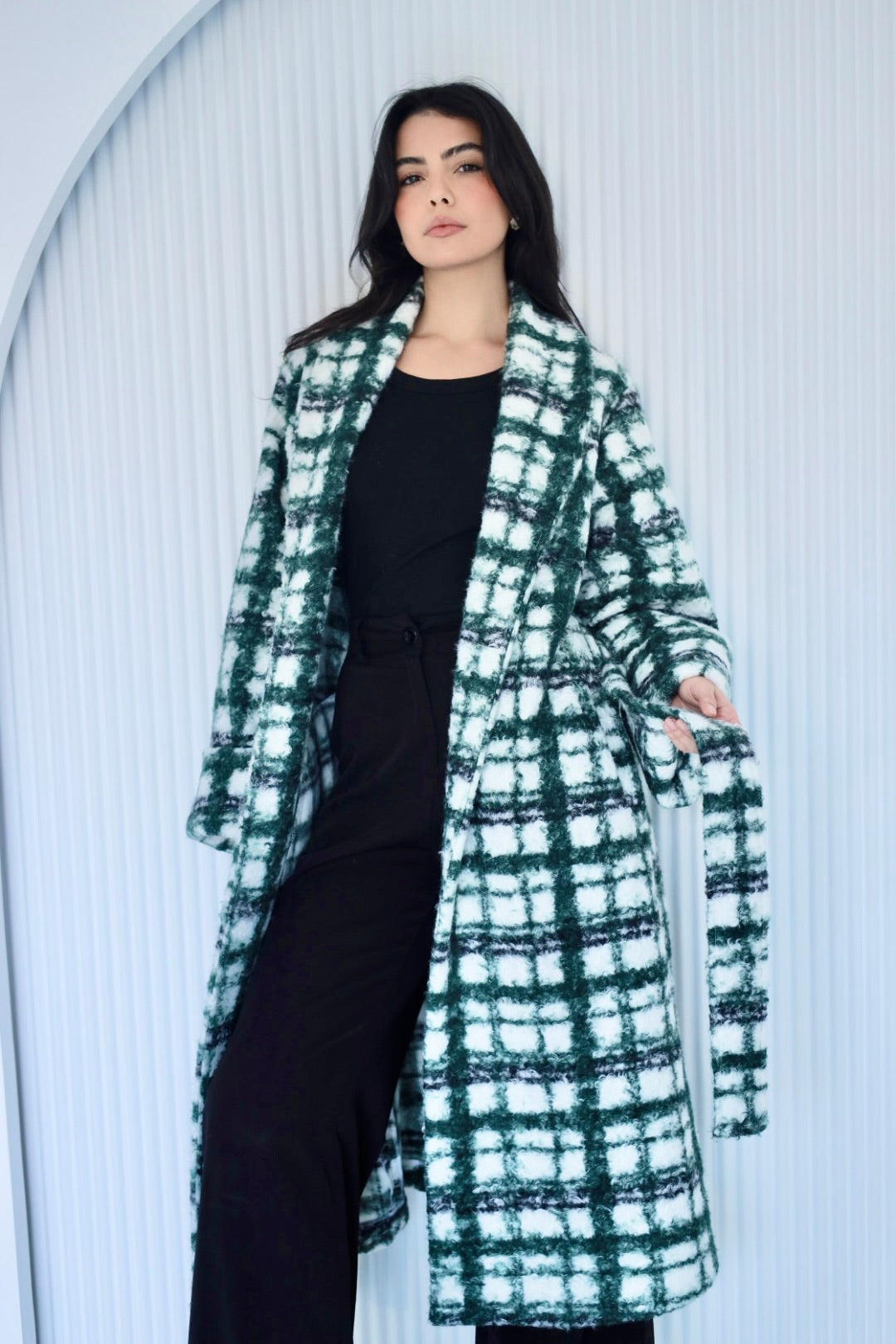 Cozy long coat in green