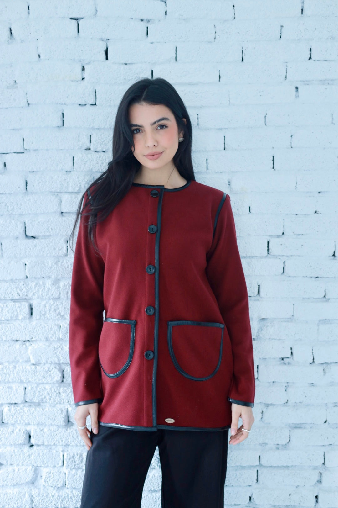 Minimal wool jacket in burgundy