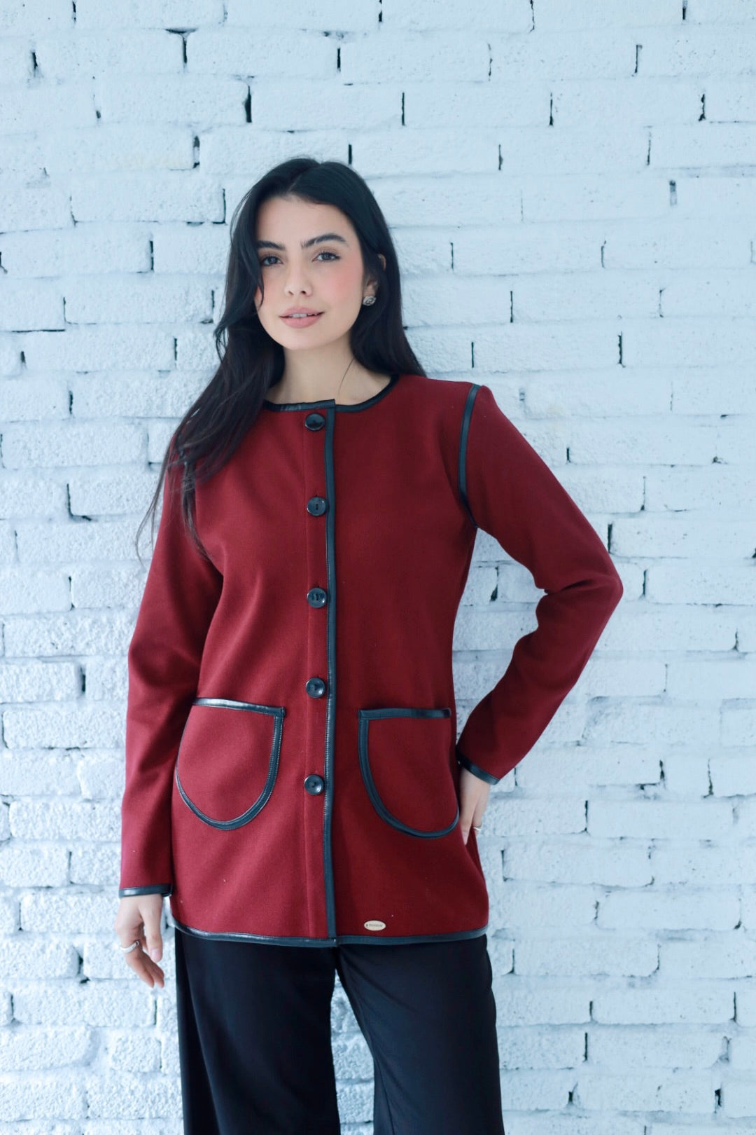 Minimal wool jacket in burgundy