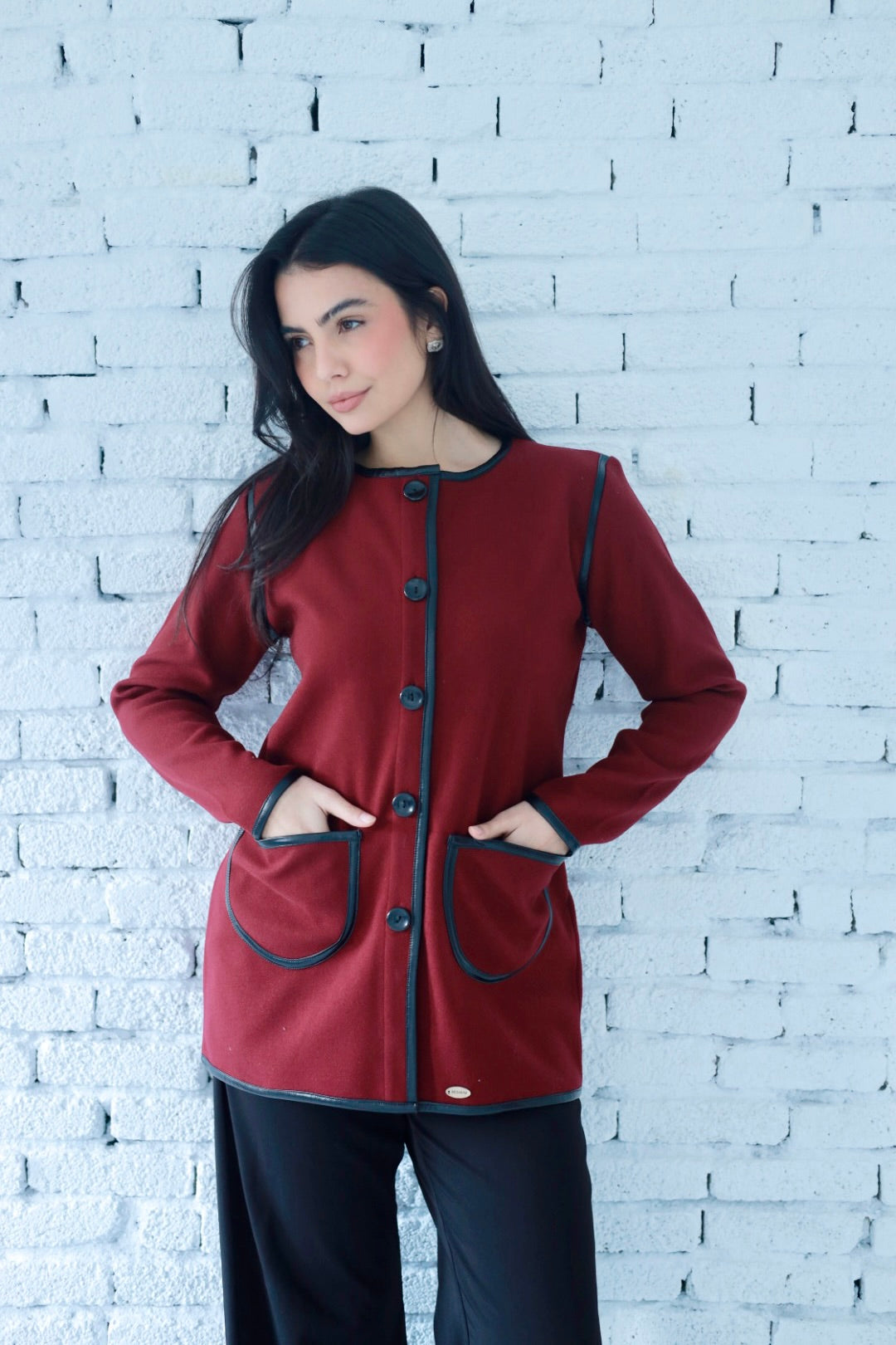 Minimal wool jacket in burgundy
