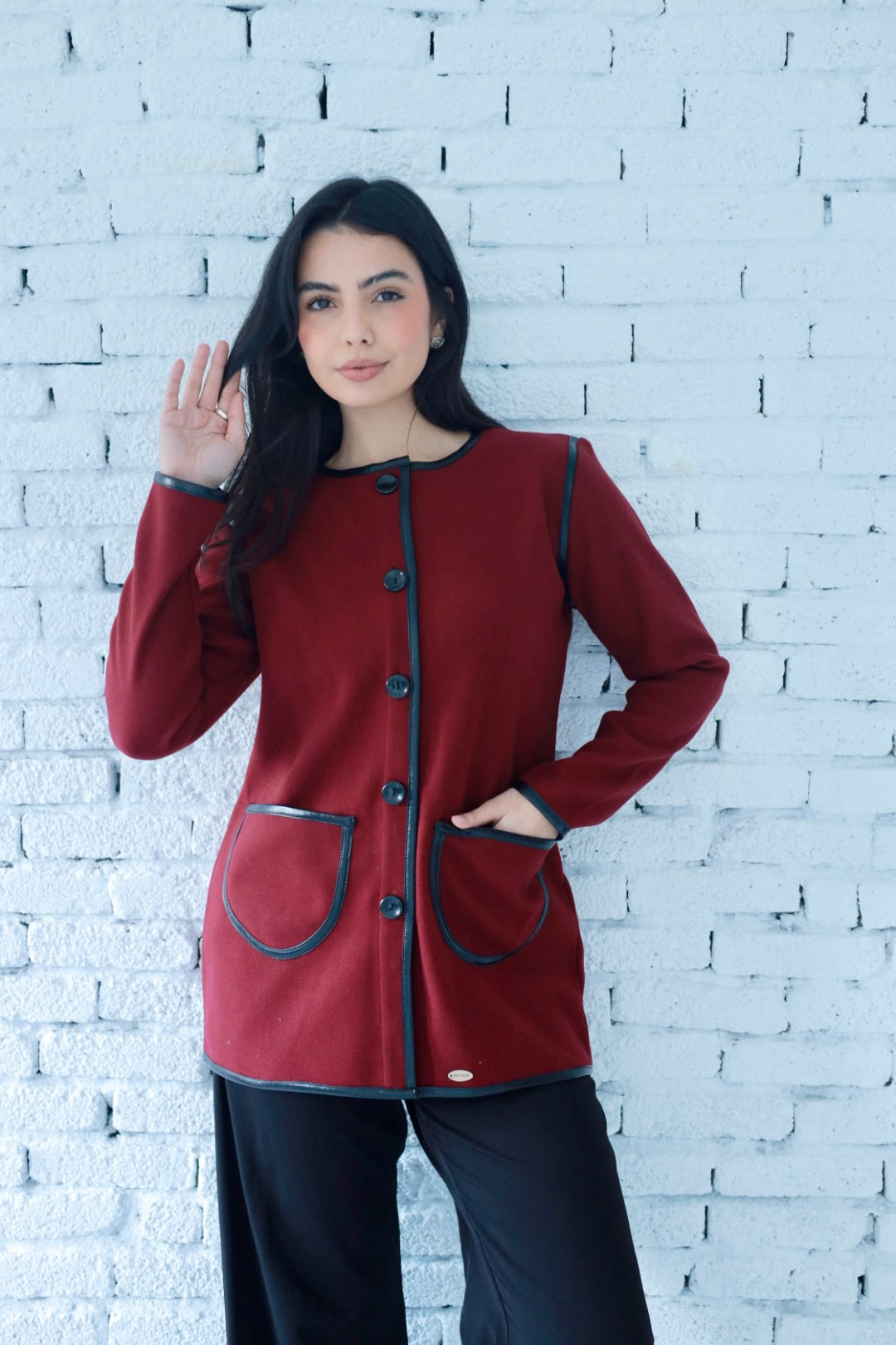 Minimal wool jacket in burgundy